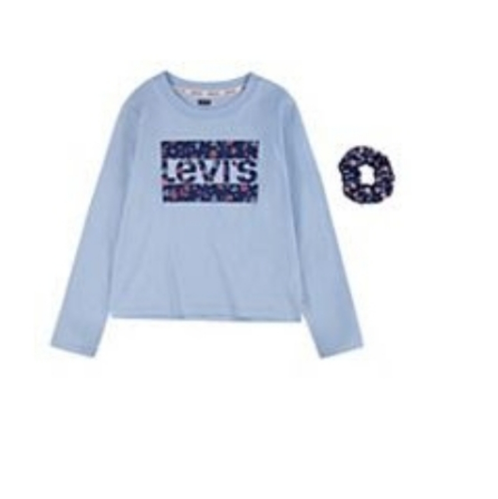 Girl's Levis Flower Pattern Logo Graphic Star Tee with Scrunchie, Large